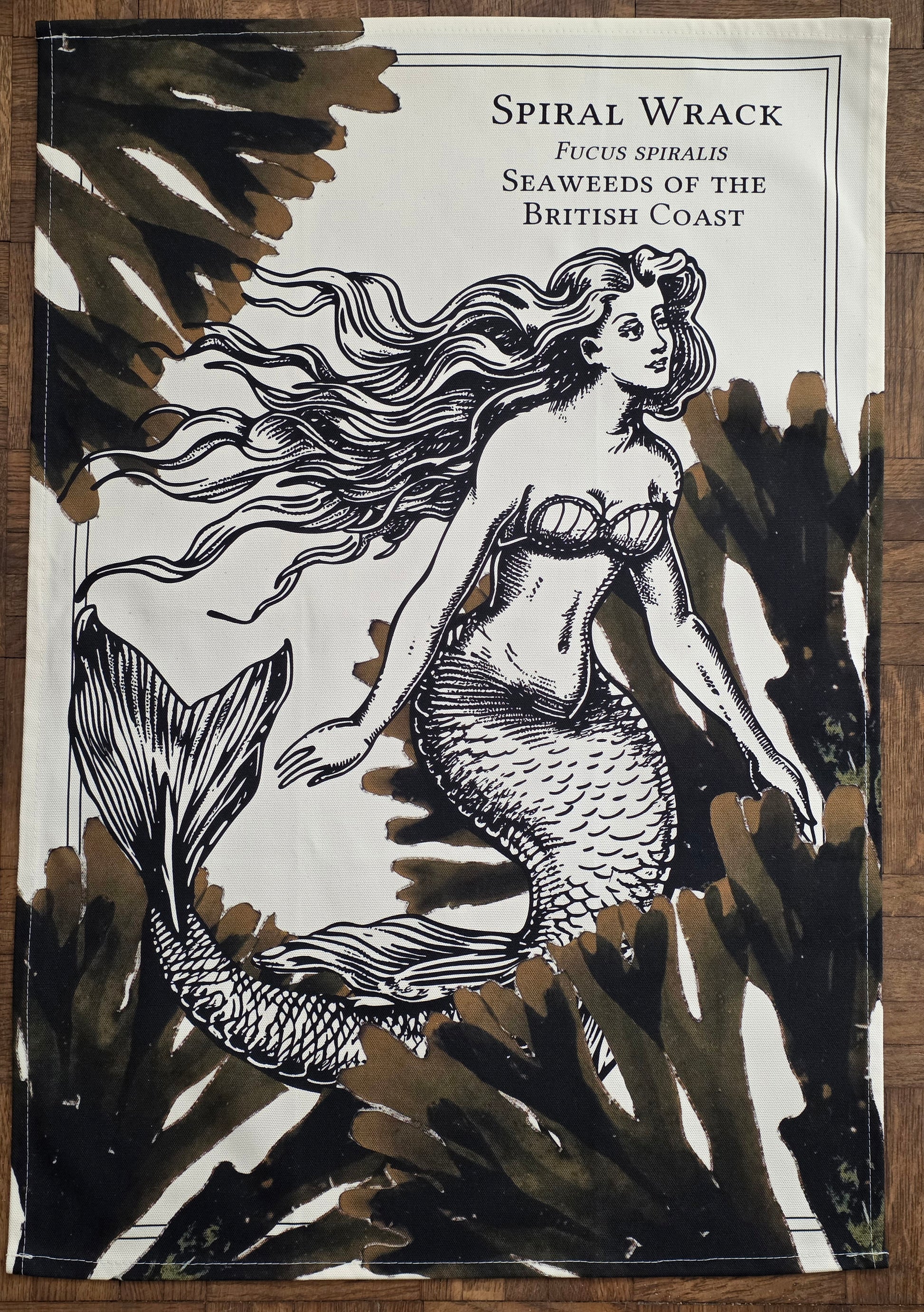Mermaid Tea Towel by The Driftweed Artist — hanging