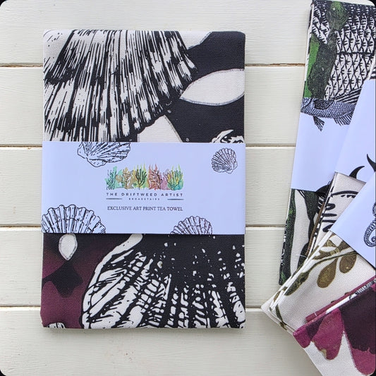 Scallop Tea Towel by The Driftweed Artist — detail of the Irish moss pressing