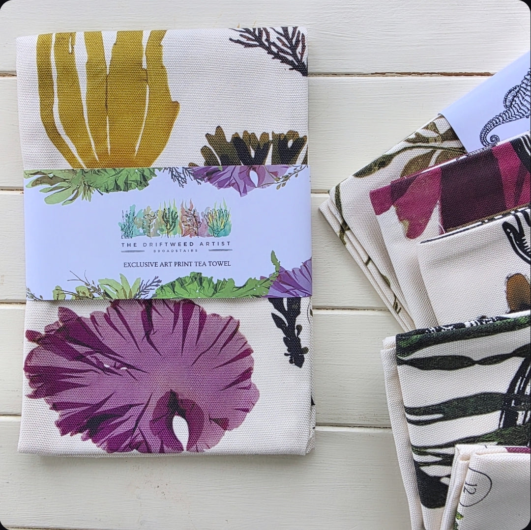 Edible British Seaweeds Tea Towel by The Driftweed Artist — detail of the numbered pressings
