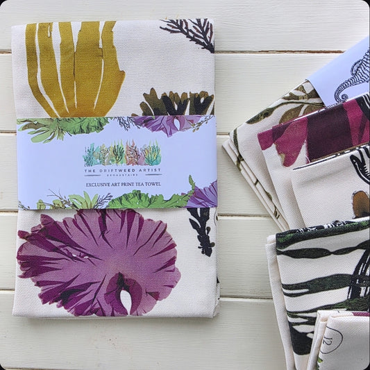 Edible British Seaweeds Tea Towel by The Driftweed Artist — detail of the numbered pressings
