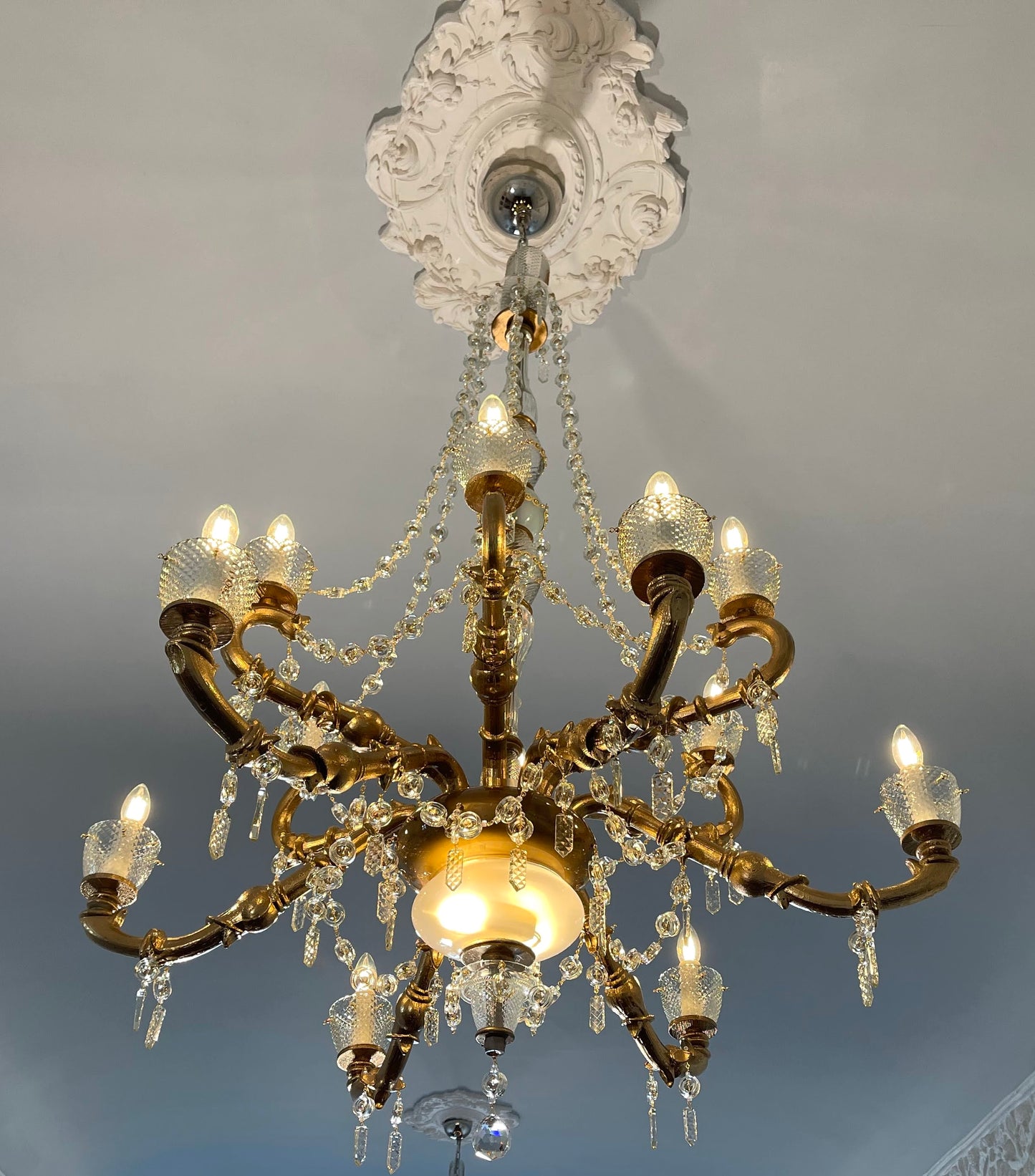 Chandelier by William Harris, made from recycled bottle glass